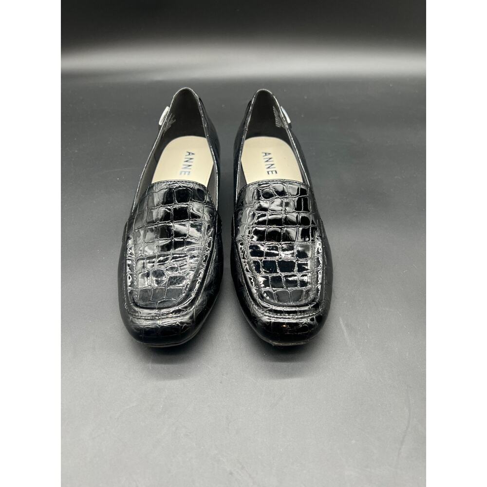 Anne‎ Klein Romy Women's Black Patent Faux Leather Block Heel Loafers Sz 6.5M